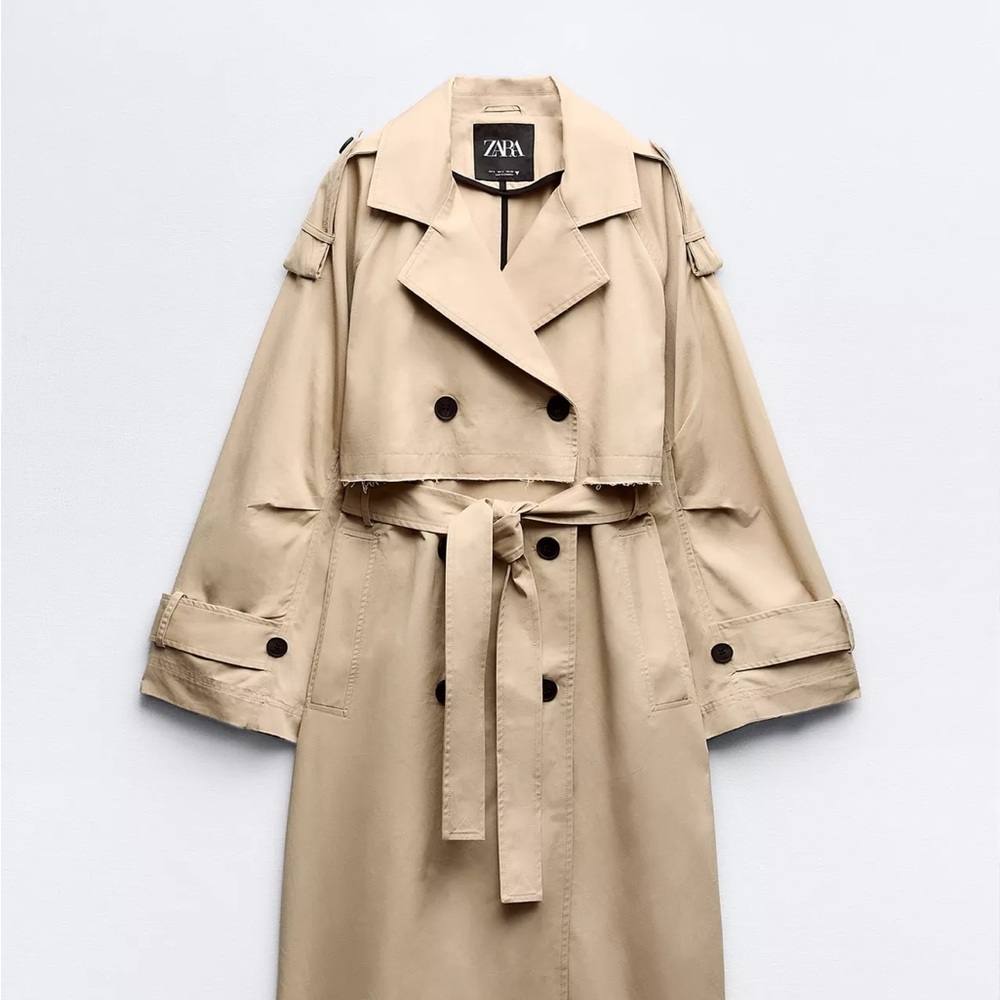 Zara Women's Tan Double-Breasted Trench Coat